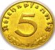 Germany - German 3rd Reich - German 1937j Gold Colored 5 Reichspfennig Coin - Ww2 Germany photo 1