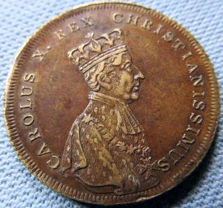 1825 France King Charles X Coronation Medal Token Jeton Old Brass Commemorative photo