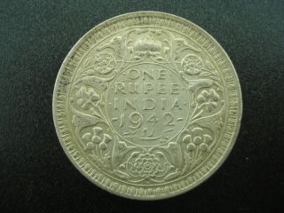 1942 India 1 One Rupee Silver Coin photo
