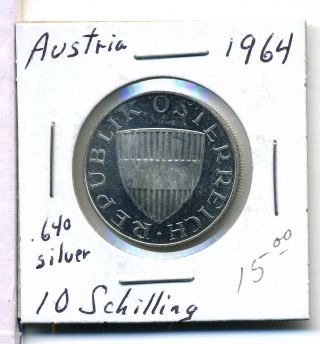 Austria 10 Schilling 1964, .  640 Silver,  Proof photo
