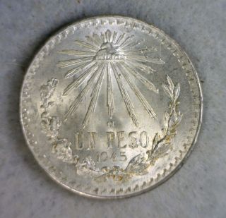 Mexico 1 Peso 1945 Unc Silver Coin (stock 0485) photo
