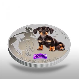 Fiji 2013 My Best Friend Ii Dachshunds Dogs & Cats 1 Oz Proof Silver Coin photo
