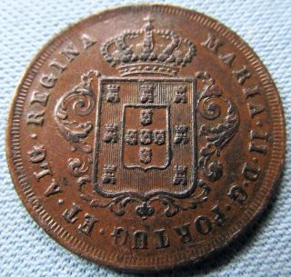 1842 Portugal Madeira Islands X Reis 10 Reis Copper Maria Ii - Details photo