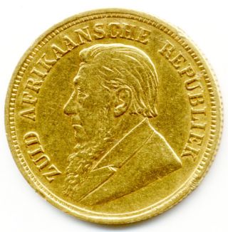 1894 South Africa President Kruger Single Shaft Gold Half Pond Coin photo