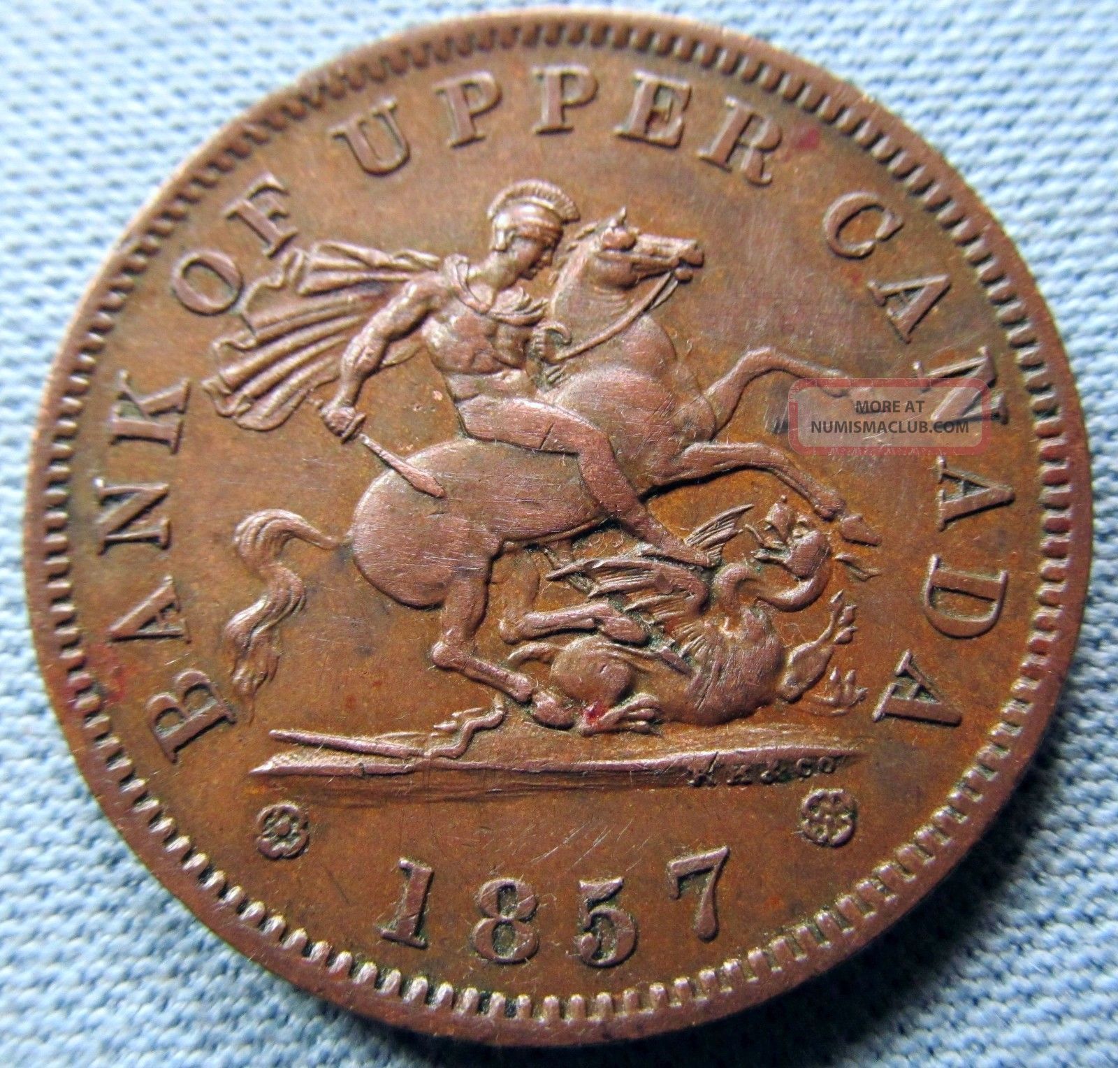 1857 Bank Of Upper Canada Province Of Canada One Penny Token Copper Coins: Canada photo