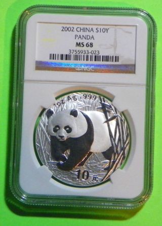 2002 China Silver Panda Coin Ngc Ms68 Chinese10 Yuan Coin photo