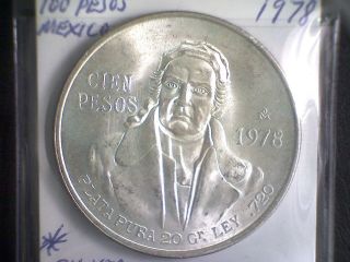 1978 Mexico Cien Pesos Silver Coin - -.  720 Silver photo