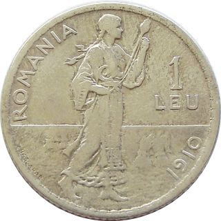 V374 Romania 1 Leu 1910 Km 42 Silver Coin photo