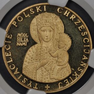 1966 Ngc Pf64ucam Poland Gold Madonna Medal 0.  307oz Troy Agw 27mm Proof photo
