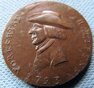 1793 British Copper Conder Halfpenny Token Sheffield Arms Yorkshire Man W/ Hat photo