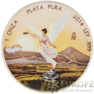 2014 1 Oz Ounce Silver Mexican Libertad Coin Colorized Mexican Tan Edition 999 photo