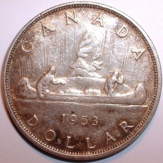 Rare 1953 Canada - Silver One Dollar Crown Size - Very Good Detail - photo