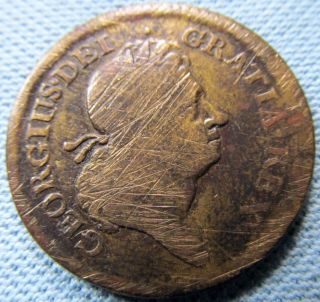 1723 King George I British Us Colonial Rosa Americana Brass One Penny photo