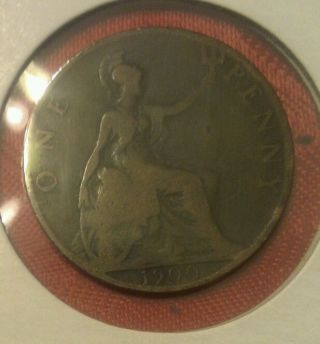 1900 Uk Britian One Penny Very Cool Copper Coin photo