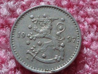 Finland 1937,  1 Markka.  Lion With Sword,  Pre Wwii Coin. photo