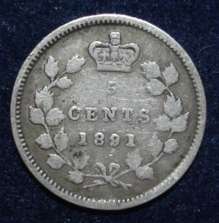 Canada 1891 Victoria 5 Cents Clear Date Silver Coin photo