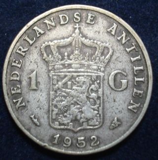 Netherlands Antilles 1952 Silver 1 Gulden Coin photo