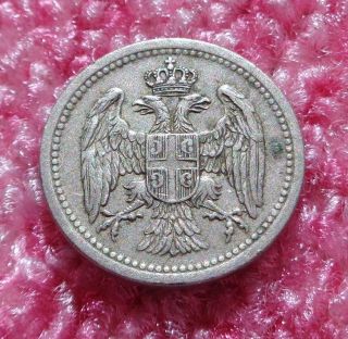 Serbia Kingdom,  Petar I,  1912,  10 Para.  Crowned Two Headed Eagle.  Coat Of Arms. photo