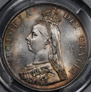 1889 Pcgs Ms63 Great Britain Victoria Double Florin Brilliant Colorful Toning photo