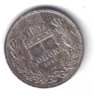 Hungary – Franz Josef 1st – 1 Corona 1912 – Silver – Xf, photo