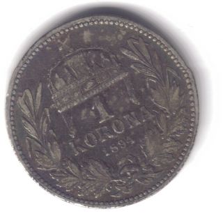 Hungary –franz Josef 1 – 1 Corona 1894 – Silver – Vf - photo