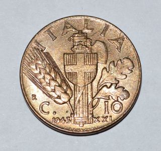 10 Cents 1943 R Italian Coin Vittorio Emanuele Iii photo