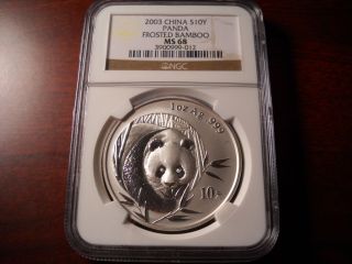 2003 China Silver Panda 10 Yuan Coin Ngc Ms - 68 photo