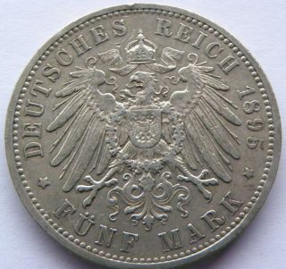 Germany,  Prussia.  5 Mark 1895a In Vf - photo