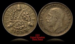 1933 Silver British (united Kingdom) 3 Pence Vf, photo