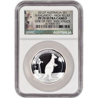2012 - P Australia Silver High Relief Kangaroo Proof - Ngc Pf70 Ucam photo