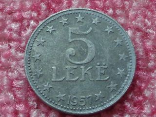 Albania,  Communist,  1957 5 Leke,  Zinc Coin,  Goznak Ex Cccp.  Grade photo