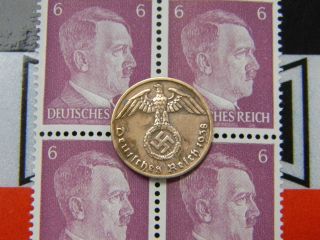 Old German Nazi War Coin 1938 Wwii Swatiska Coin. ,  Block Hitler Stamps photo