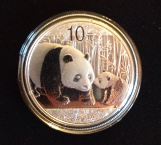 2011 China 1 Troy Oz.  999 Fine Silver Panda 10 Yuan Coin photo