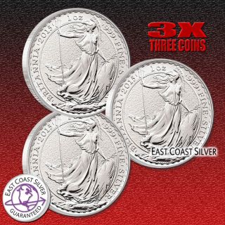 (3) 2015 Silver Britannia 1 Oz.  999 Fine Silver Coin Great Britain Design photo