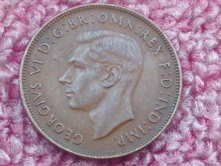 Australia 1945 George Vi,  1 Penny.  Animal Coin Kangaroo.  Bronze.  Wwii Coin. photo