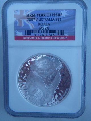 2007 Australia Koala 1 Oz 999 Silver Coin Ngc Ms 69 First Year Of Issue Gem Bu photo