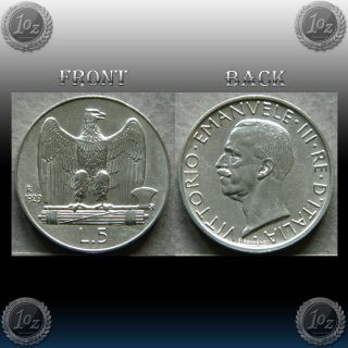 Italy Italia - 5 Lire 1929 R Silver Coin (km 67.  2) Fert (xf) photo