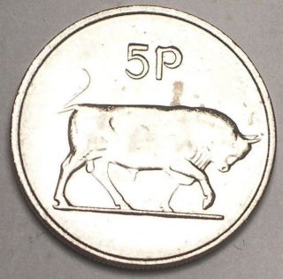 1980 Ireland Irish 5 Pence Bull Coin Xf photo