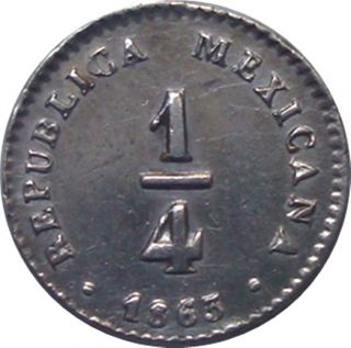 1863/53 Mexico City 1/4 De Real Mo.  L.  R.  In - Rare Silver Coin photo