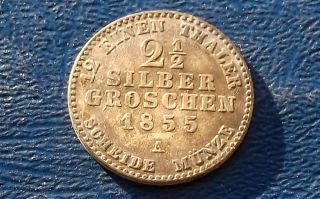 Silver 1855 - A German States Prussia 2 - 1/2 Silber Groschen Circ Coin 881 photo