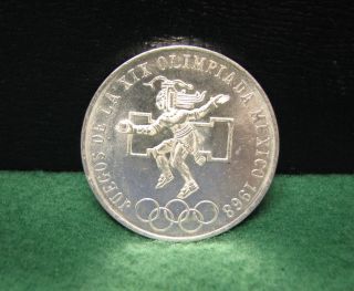 1968 Mexico 25 Pesos Uncirculated Silver Coin - Mexico Summer Olympics photo