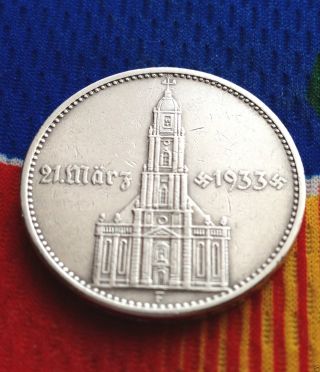 Ww2 German 5 Mark Silver Coin 1934 F Garrisonkirche Third Reich Reichsmark photo