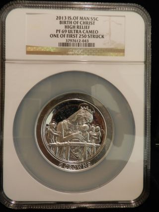 2013 Isle Of Man 5 Crowns Birth Of Christ Ngc Pf69 High Relief Ultra Cameo photo