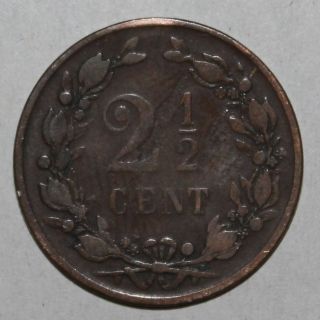 Netherlands 2 1/2 Cent Coin 1877 - Km 108 - Dutch 2.  5 Cents - Bronze photo