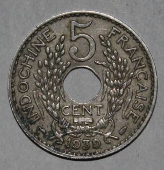 French Indochina 5 Centimes Coin 1939 - Km 18.  1a - Vietnam Cambodia Laos Colony photo