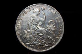 1891 - Tf 9 Decimos Peru One Sol Silver Crown photo