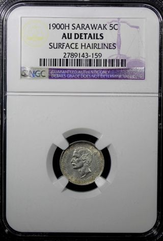 Sarawak Charles J.  Brooke Silver 1900 - H 5 Cents Ngc Au Details Low Mintage photo