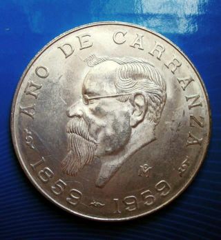 Mexico 1959 5 Pesos Silver Coin Carranza Anniversary Uncirculated 107 photo