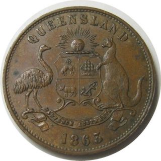 Elf Australia Mulligan Rockhampton Qsld 1 Penny 1863 Emu Kangaroo Special photo