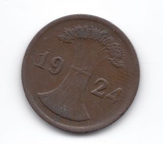 Germany Deutsch Reich 1924 A 2 Rentenpfennig Coin Weimar Era photo